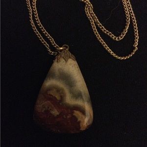 Agate Teardrop Pendant Necklace Natural Stone Brass chain
